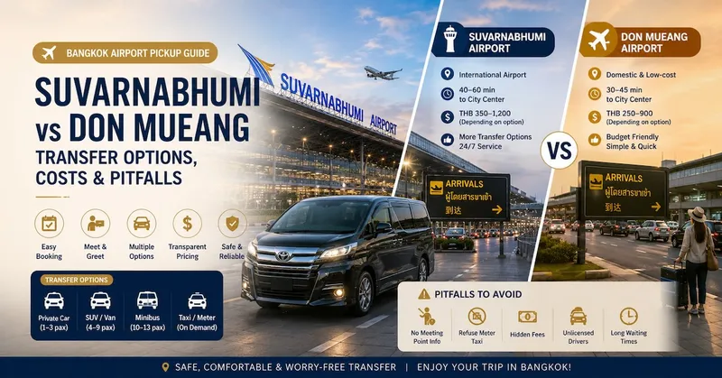 Bangkok Airport Pickup: Suvarnabhumi vs Don Mueang — Transfer Options, Costs & Pitfalls